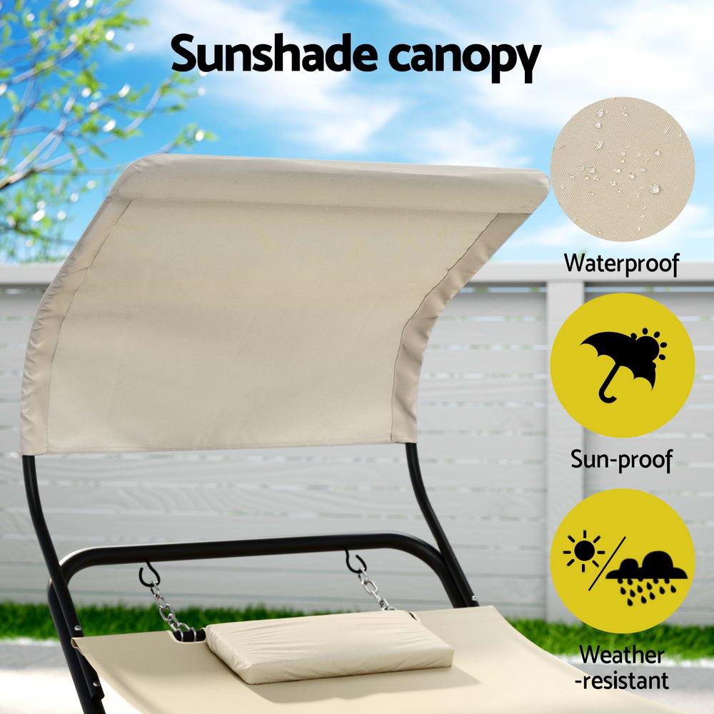 Hammock Bed with Stand Sun Lounge Chair - Beige