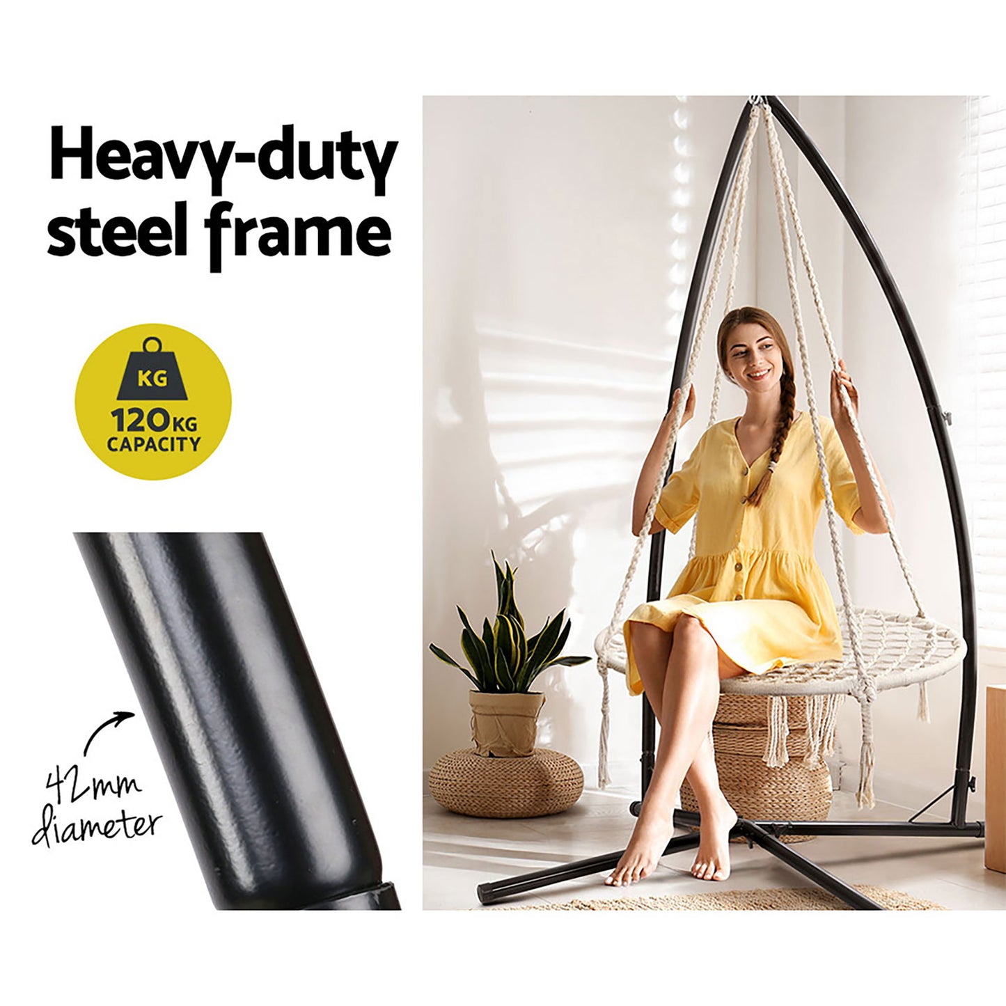 Kids Outdoor Nest Spider Web Swing Hammock Chair with Steel Stand - 100cm