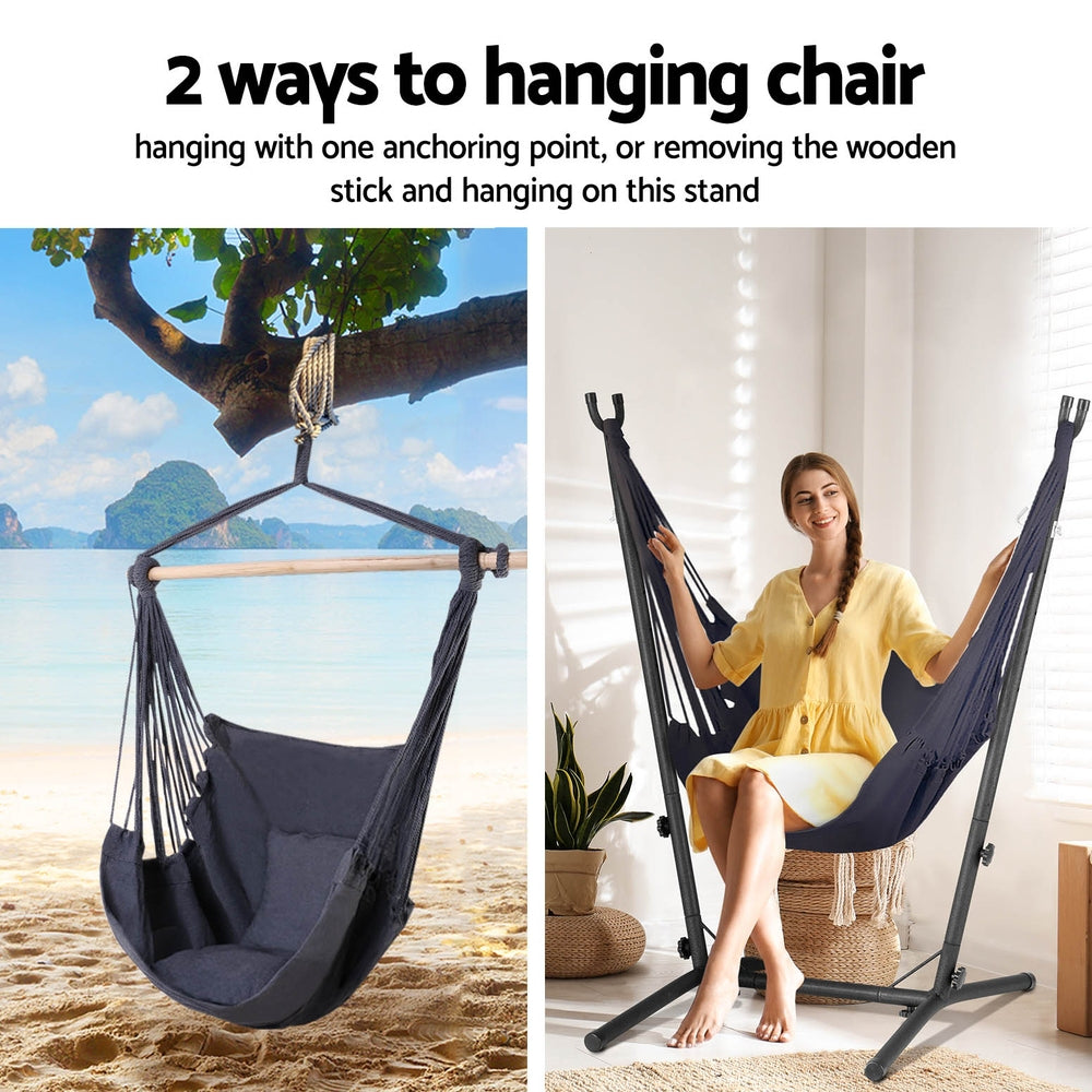 Hammock Chair Outdoor Camping Hanging with Stand Grey