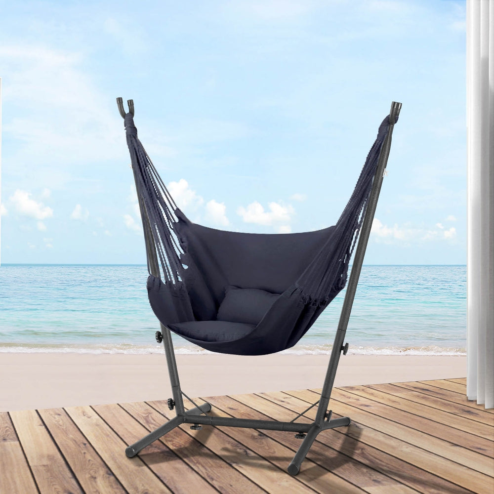 Hammock Chair Outdoor Camping Hanging with Stand Grey