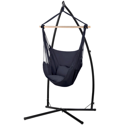 Outdoor Hammock Chair with Steel Stand - Hanging Hammock with Pillow Grey