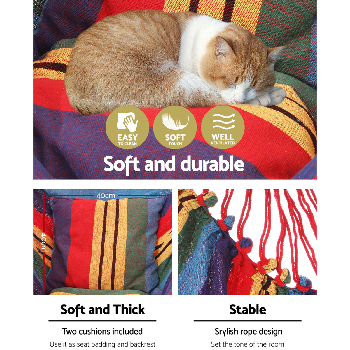 Hammock Swing Chair with Cushion - Multi-colour