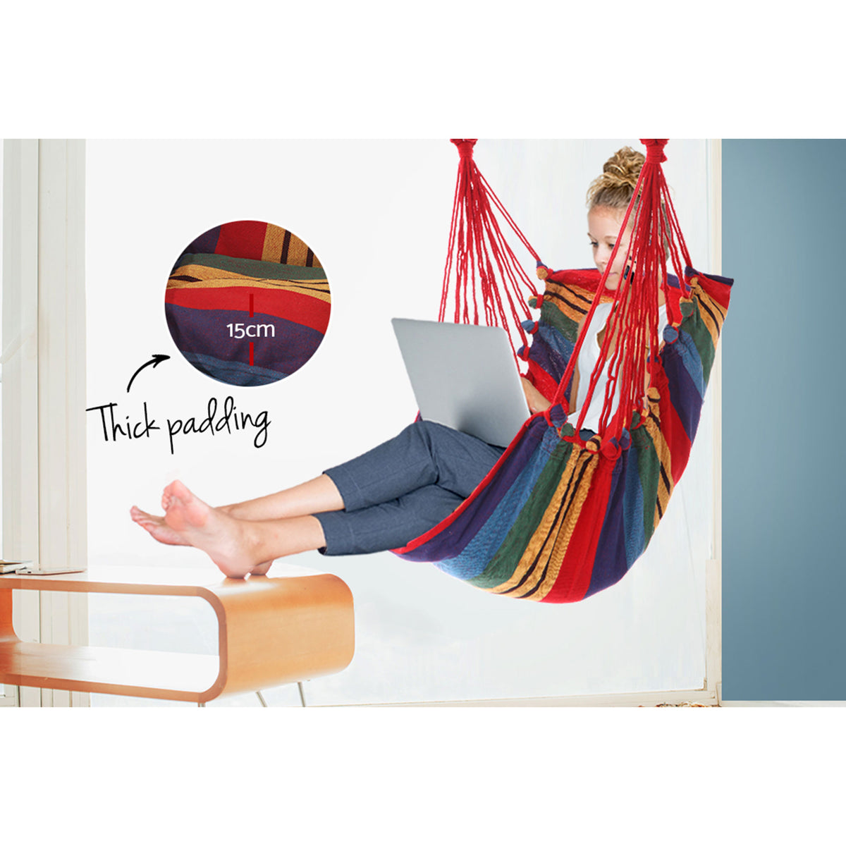 Hammock Swing Chair with Cushion - Multi-colour