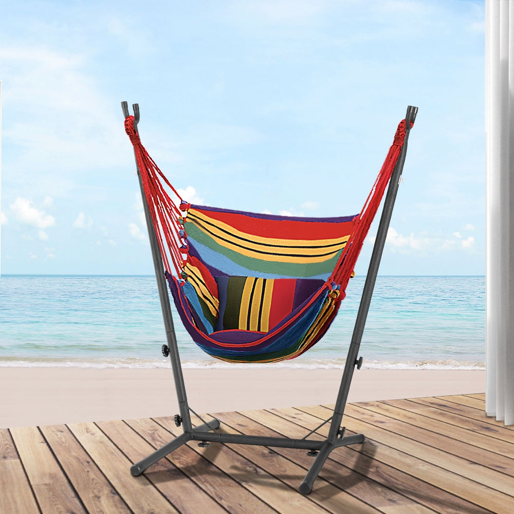 Hammock Chair Outdoor Camping Hanging with Stand Rainbow