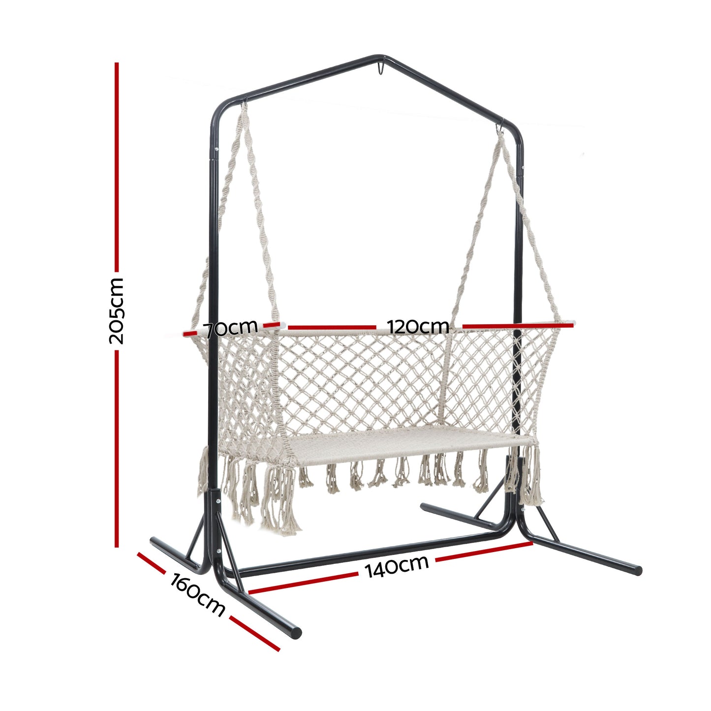 Double Swing Hammock Chair with Stand - Macrame Outdoor Bench Seat