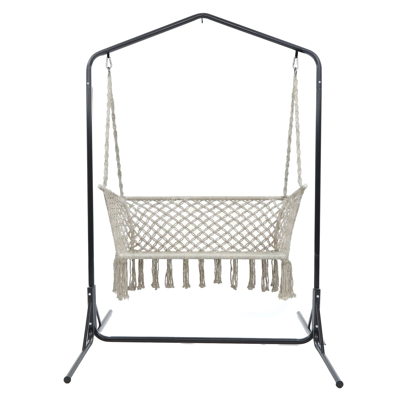 Double Swing Hammock Chair with Stand - Macrame Outdoor Bench Seat