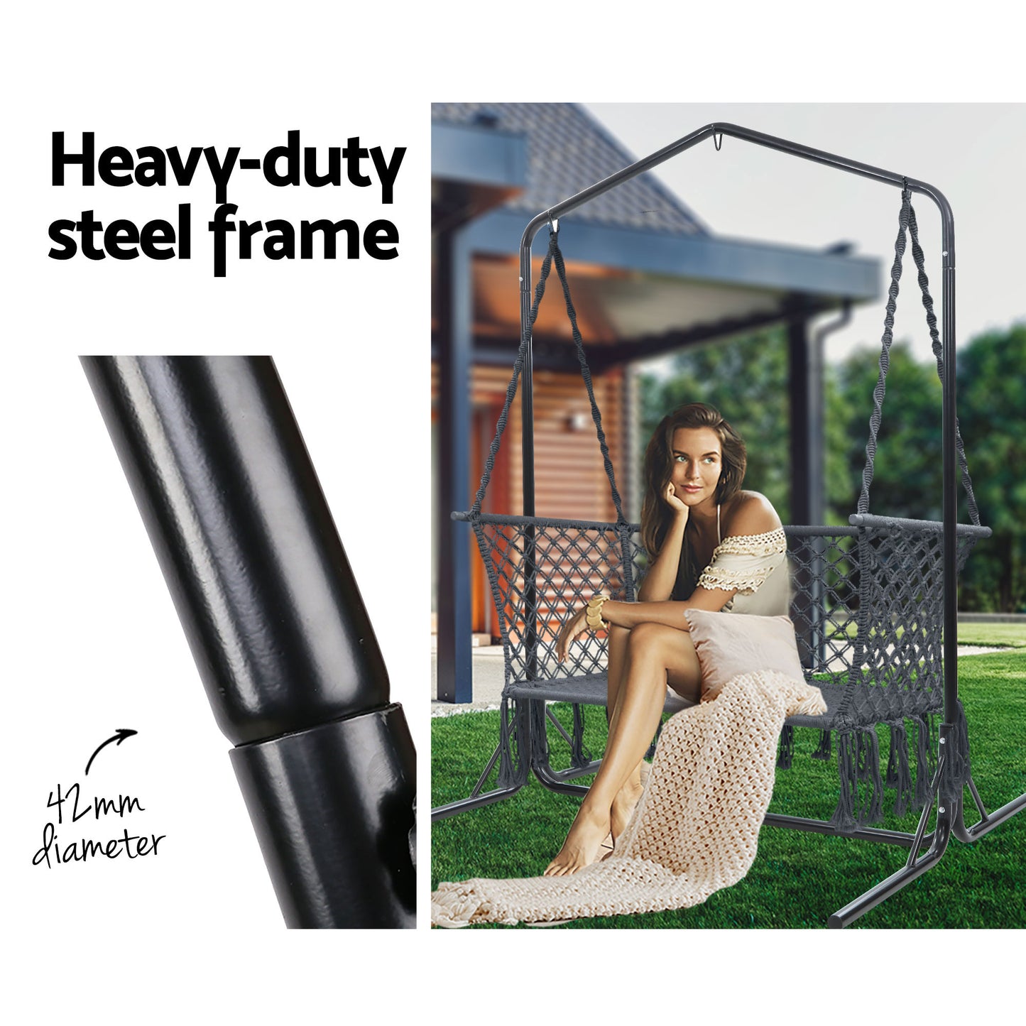 Outdoor Swing Hammock Chair with Stand Frame - 2 Seater Bench Furniture
