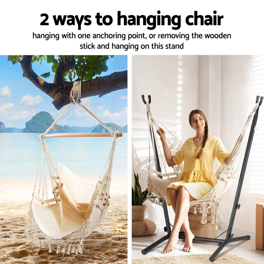 Hammock Chair Outdoor Camping Hanging with Stand Cream