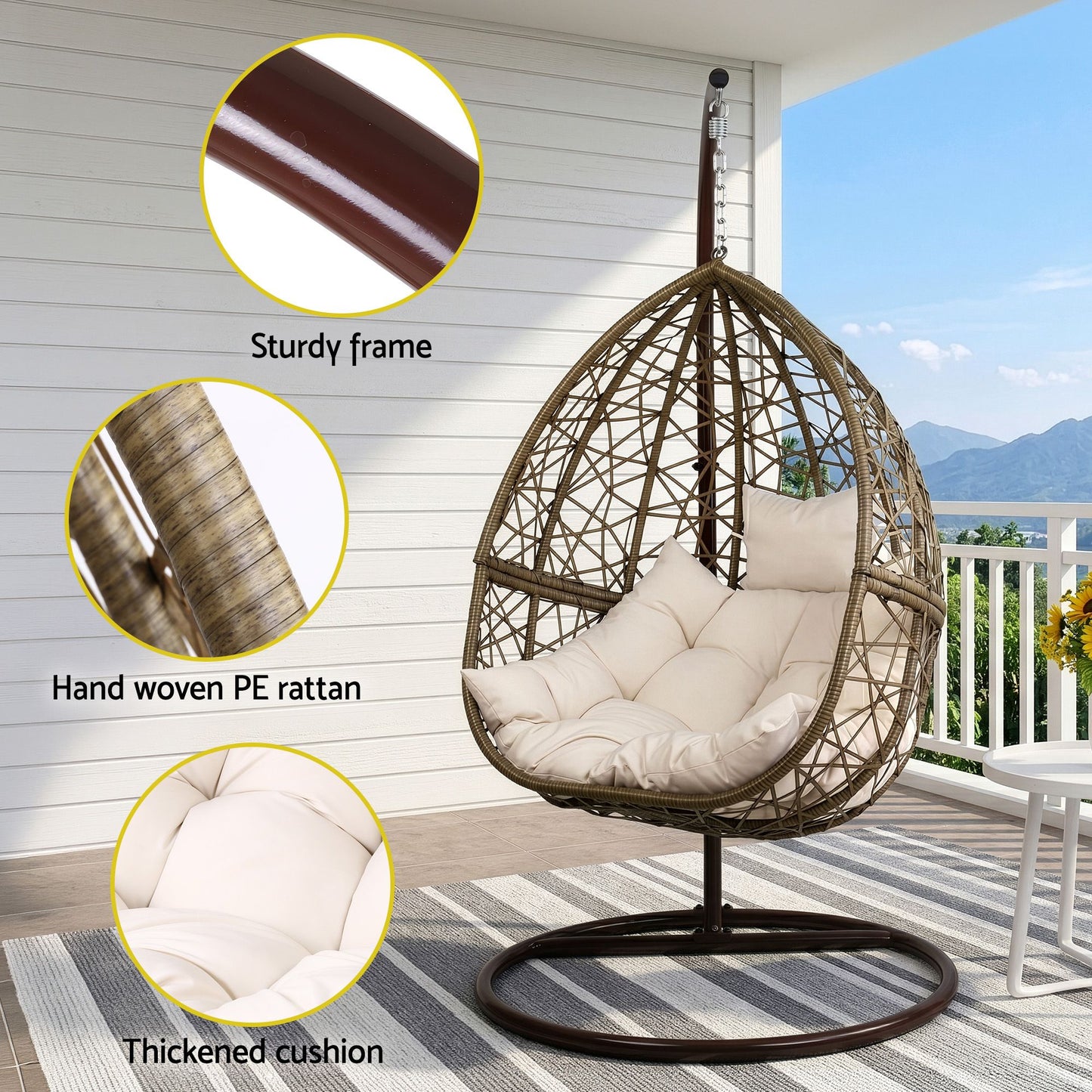 Outdoor Hanging Swing Chair Brown Egg Ran Lacr