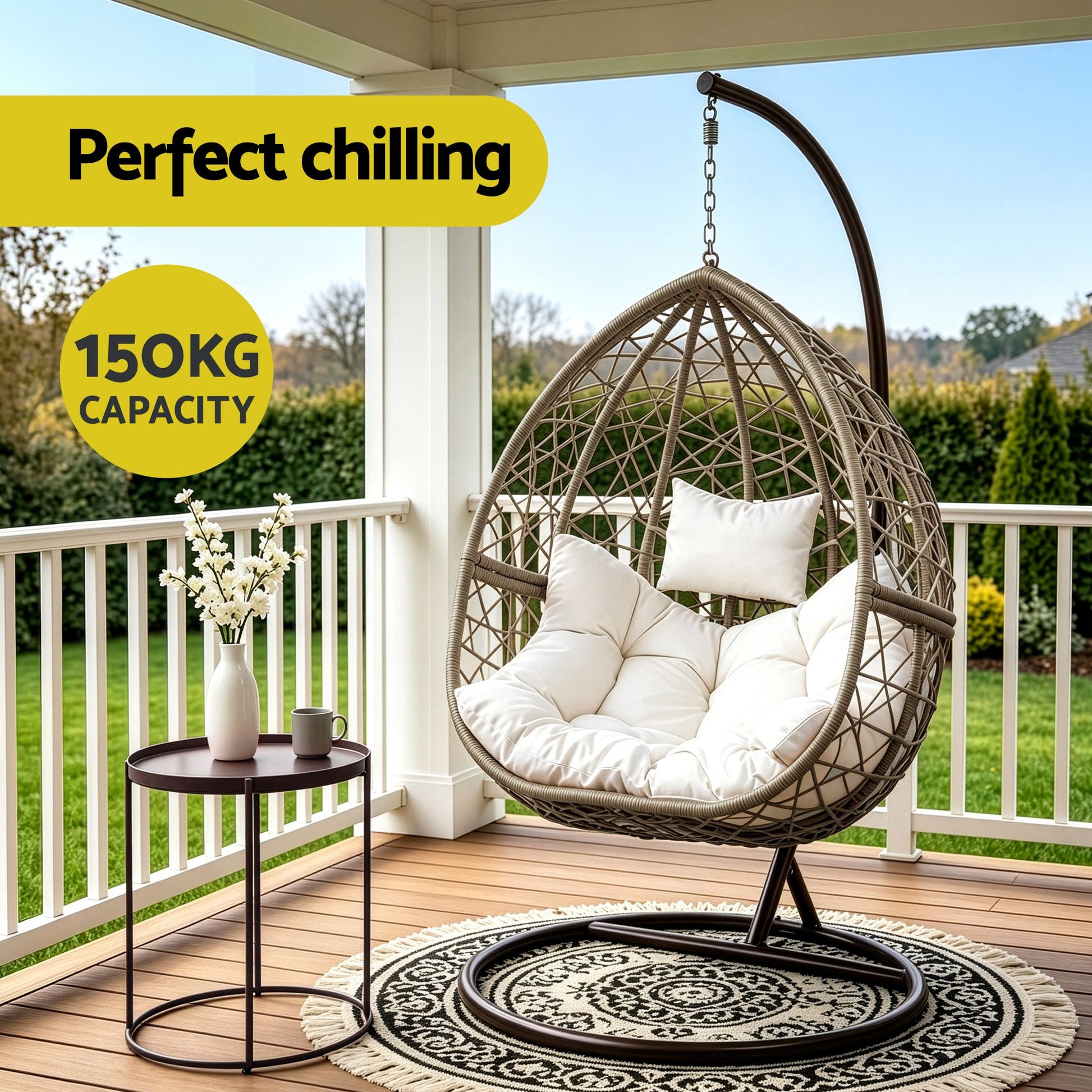 Hanging Swing Chair Brown Egg Ran Lacr Outdoor