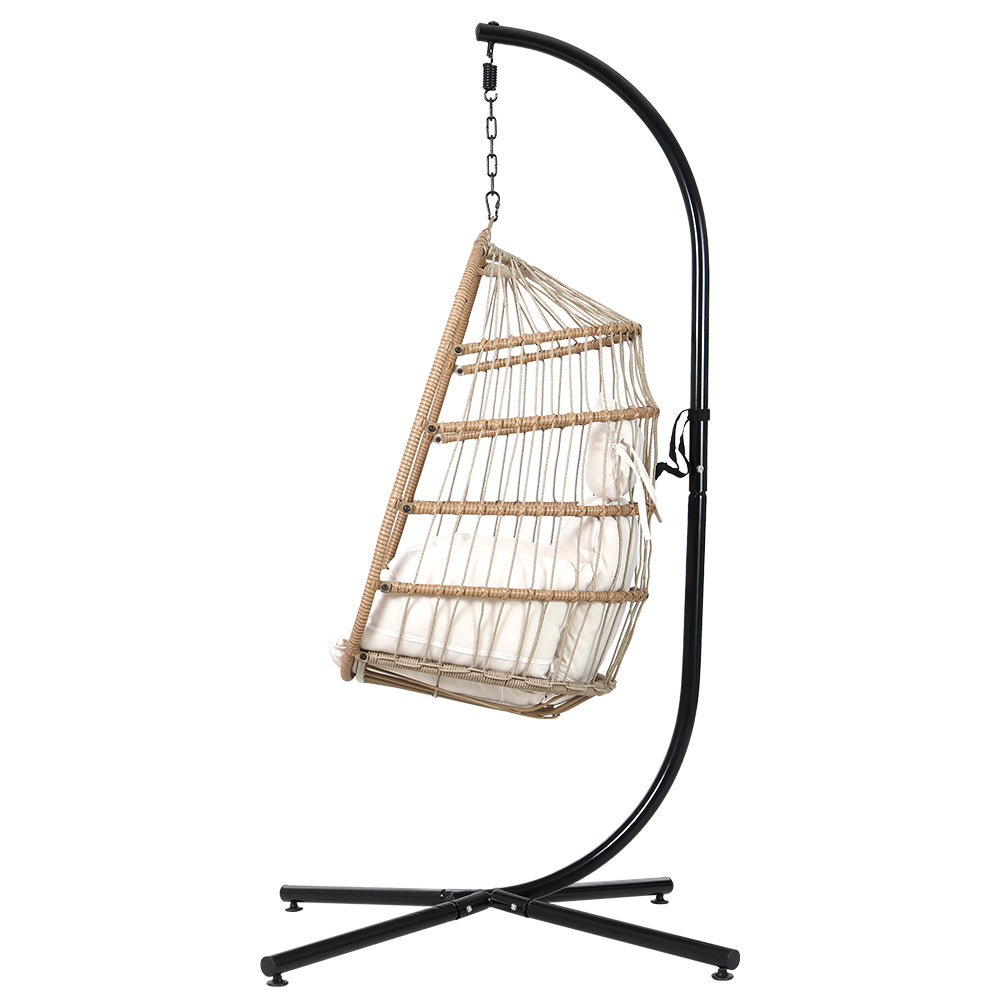 Outdoor Egg Swing Chair Wicker Rope Furniture Pod Stand Foldable - Yellow