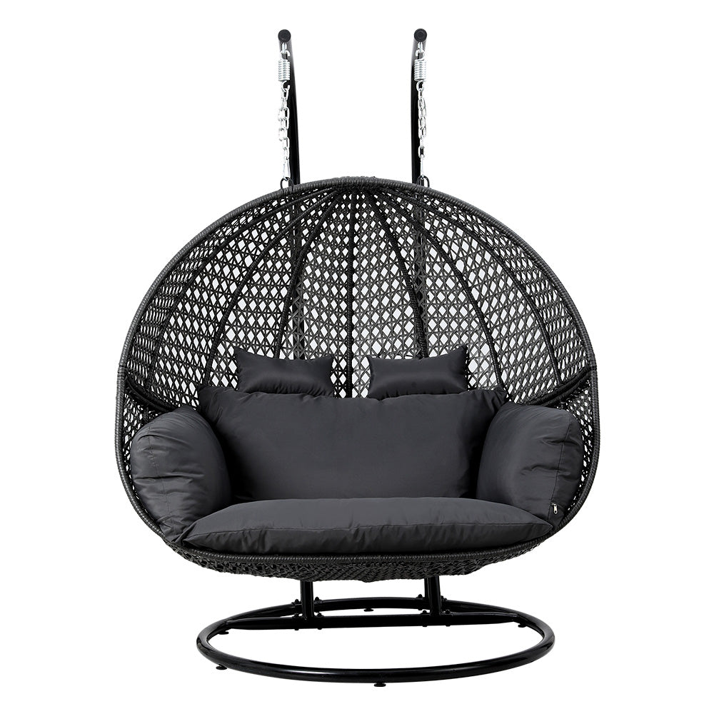 Outdoor Egg Swing Chair Hanging Pod Chair Wicker Cushion 2 Person Grey