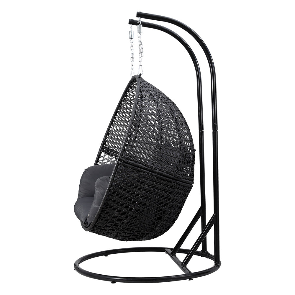 Outdoor Egg Swing Chair Hanging Pod Wicker Cushion 2-Person - Grey