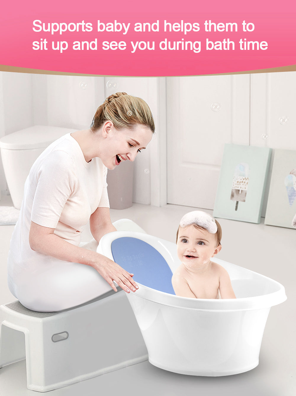 Blue Baby Bath With Backrest & Bum Bump Support