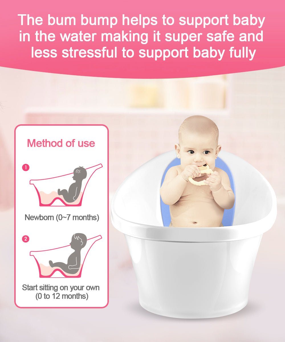 Blue Baby Bath With Backrest & Bum Bump Support