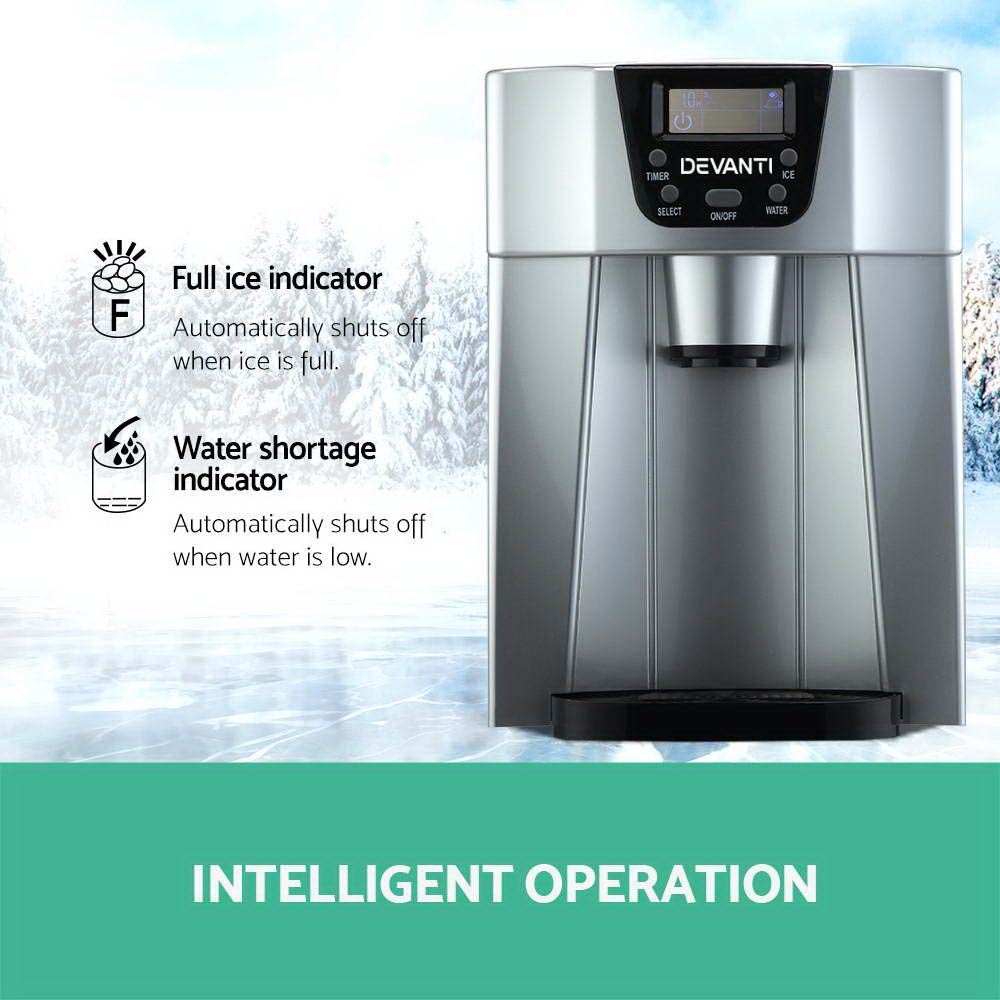 Ice Cube Maker & Water Dispenser 2L Portable - Silver