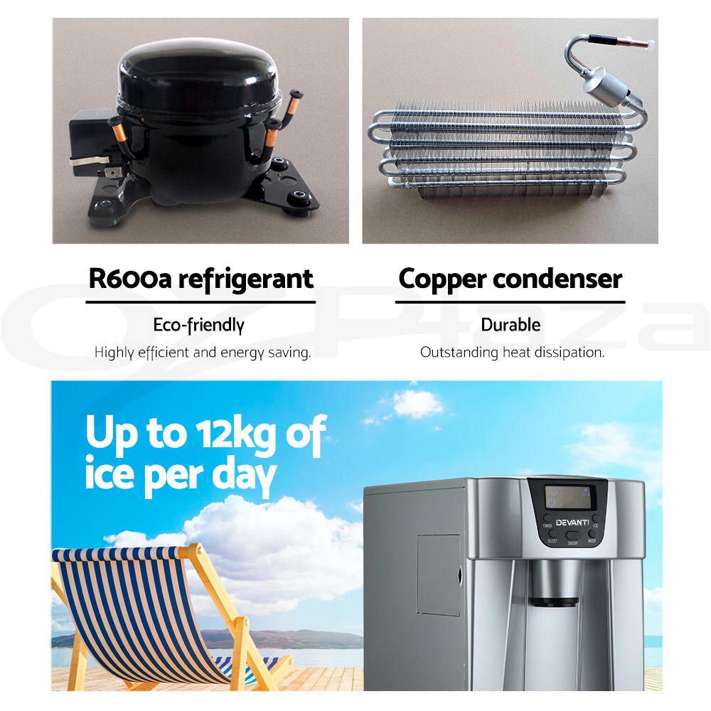 Ice Cube Maker & Water Dispenser 2L Portable - Silver