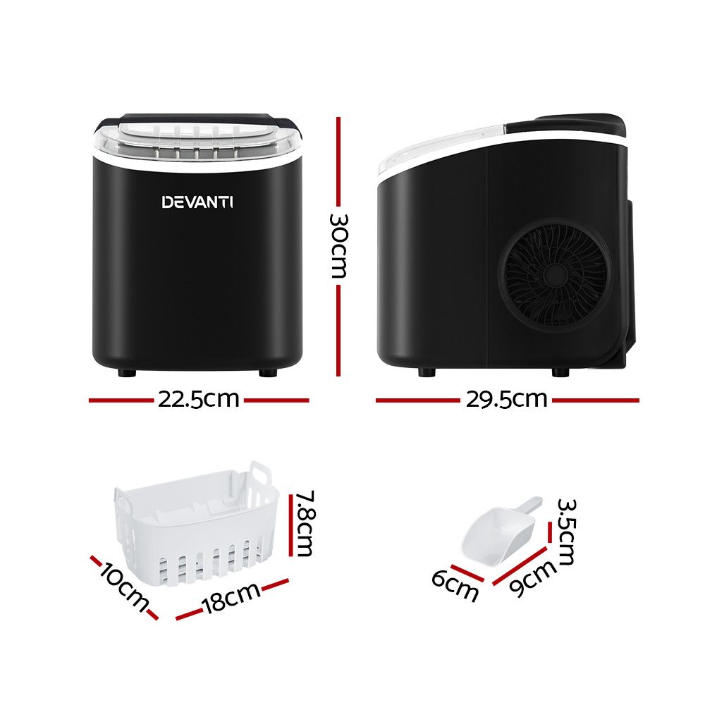 Portable Ice Maker Machine Ice Cube Tray 12kg Bar Countertop - Black