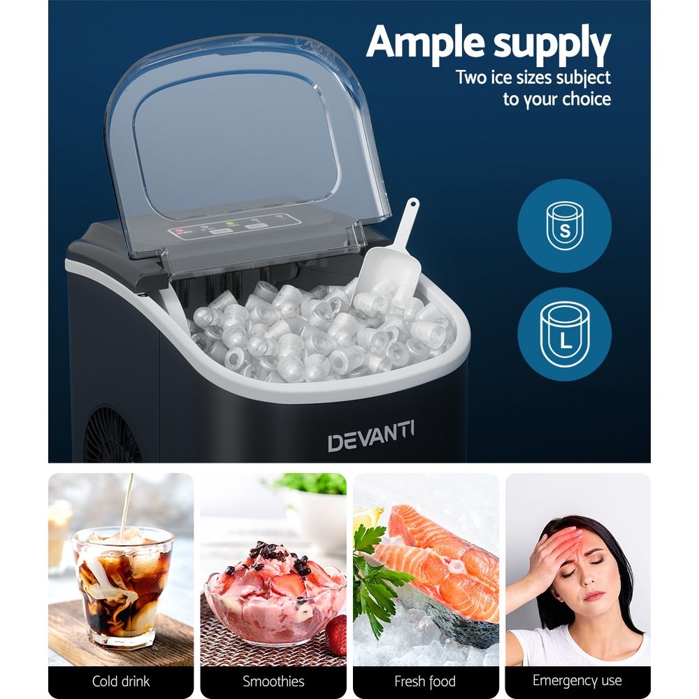 Portable Ice Maker Machine Ice Cube Tray 12kg Bar Countertop - Black