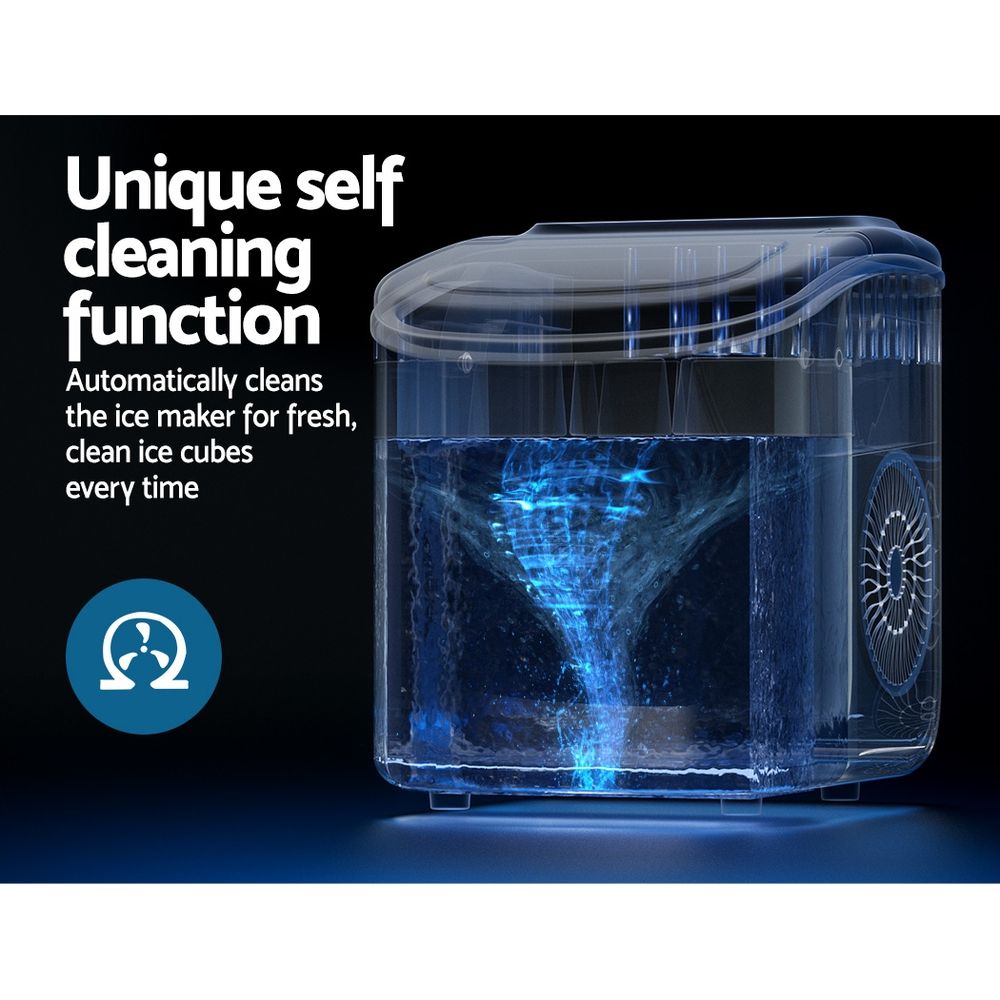 Portable Ice Maker Machine Ice Cube Tray 12kg Bar Countertop - Black