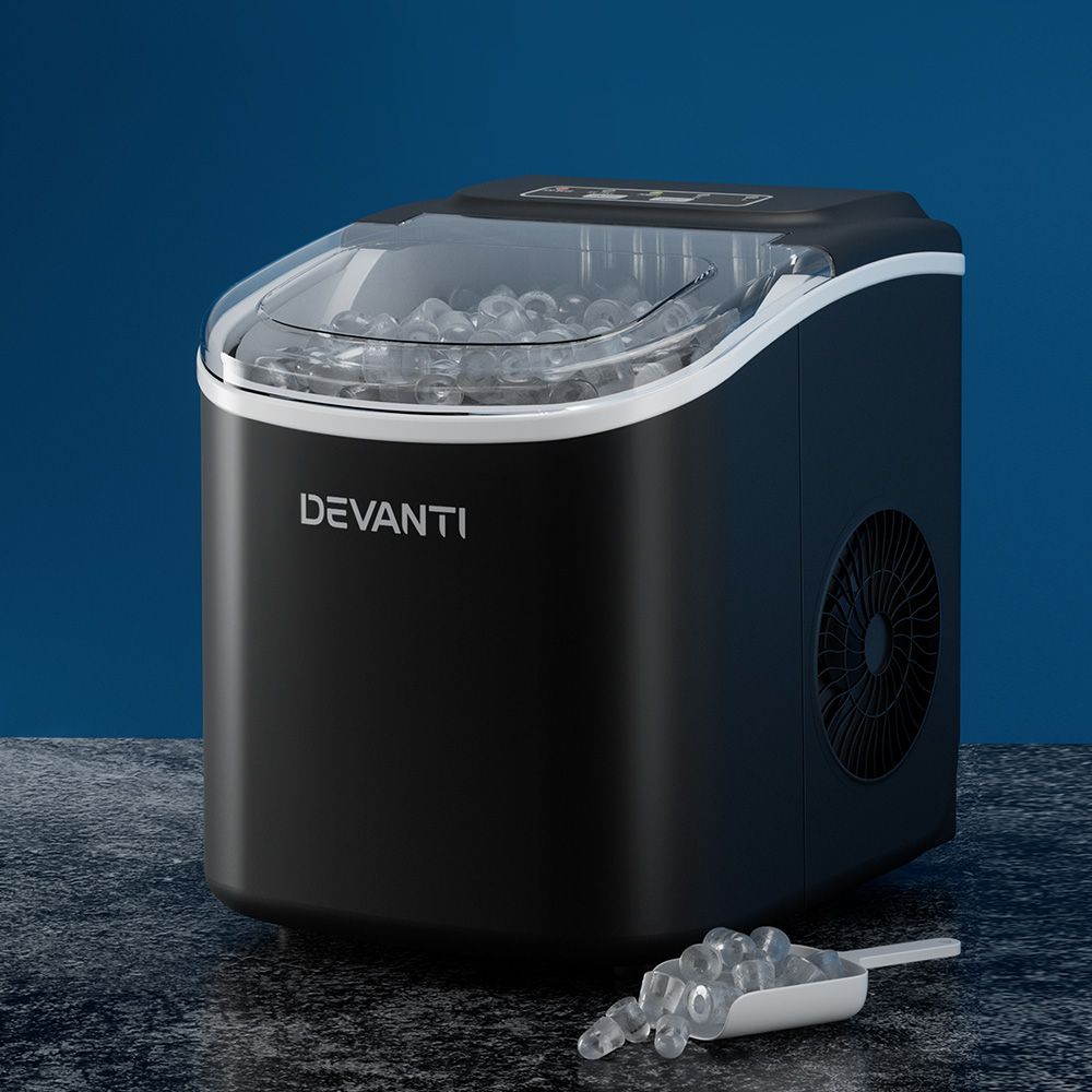 Portable Ice Maker Machine Ice Cube Tray 12kg Bar Countertop - Black