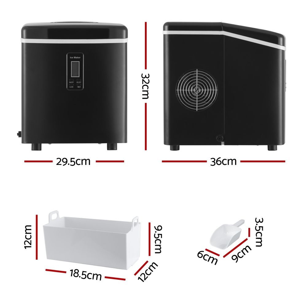 Ice Cube Maker 3.2L Portable Machine Benchtop Counter - Black