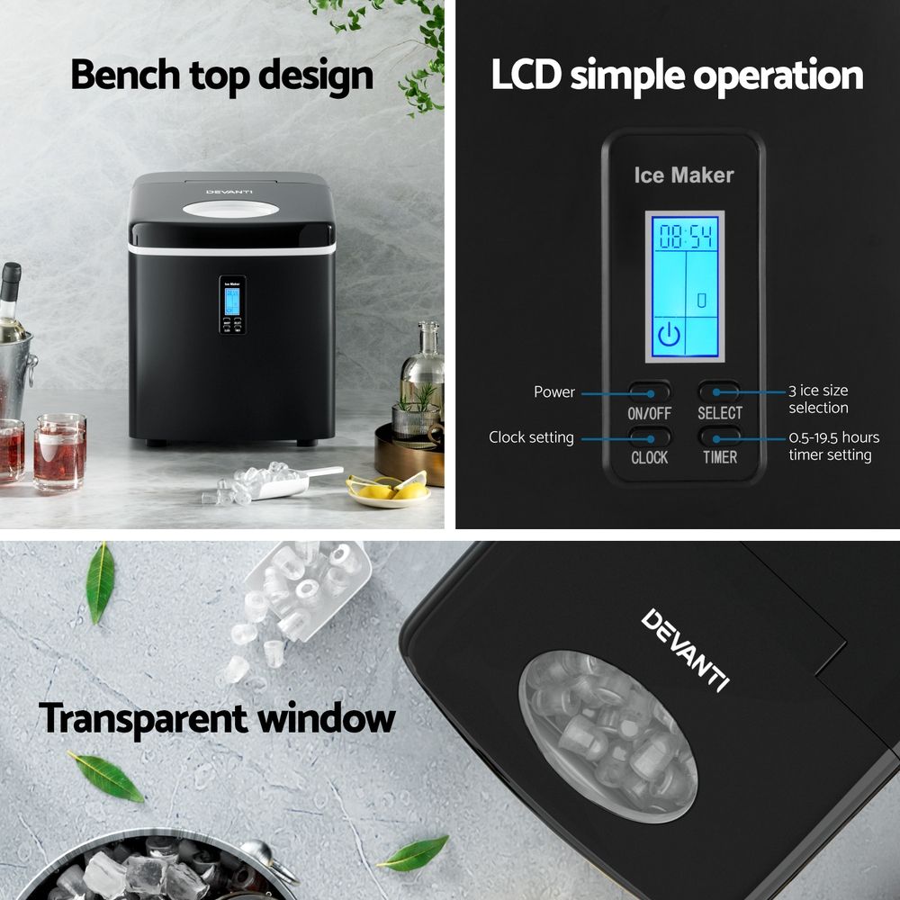 Ice Cube Maker 3.2L Portable Machine Benchtop Counter - Black