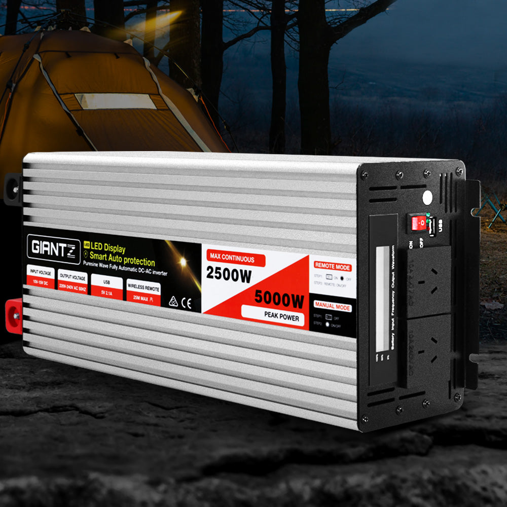 Power Inverter 12V to 240V 2500W/5000W - Pure Sine Wave Camping Car Boat