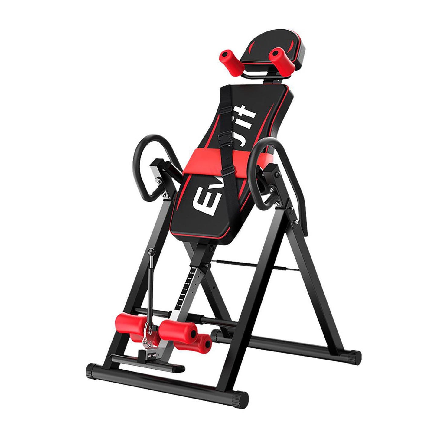 Foldable inversion table with padded ankle holders and backrest