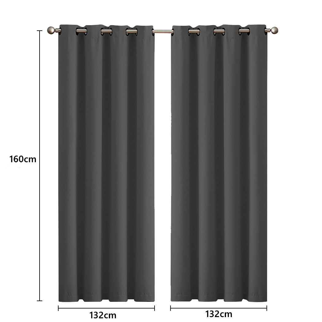 2x Blockout Curtains Panels 3 Layers Charcoal