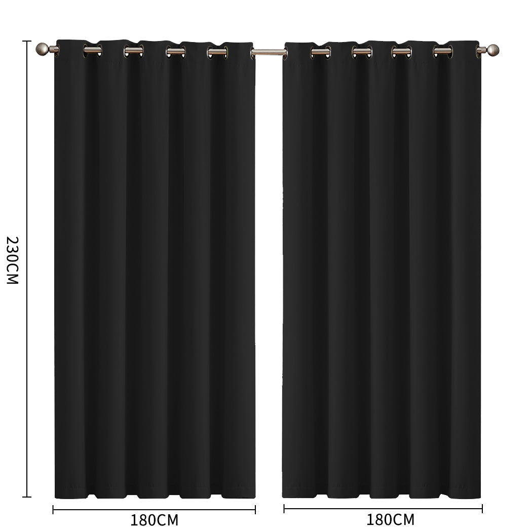 2x Blockout Curtains Panels 3 Layers Black