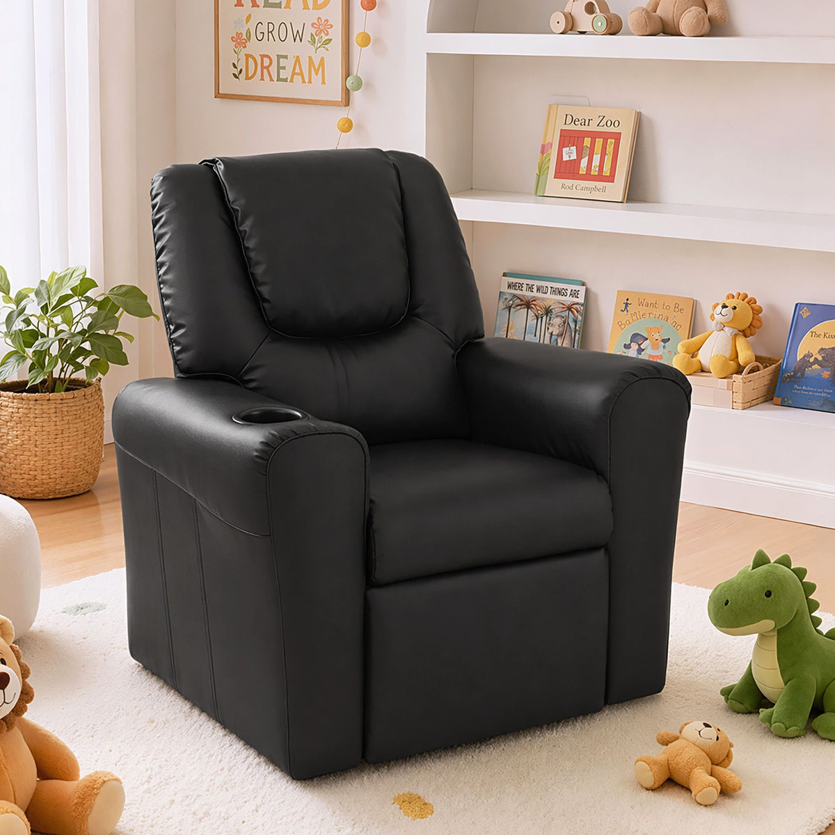 Kids Recliner Chair PU Leather Sofa Lounge Couch - Black