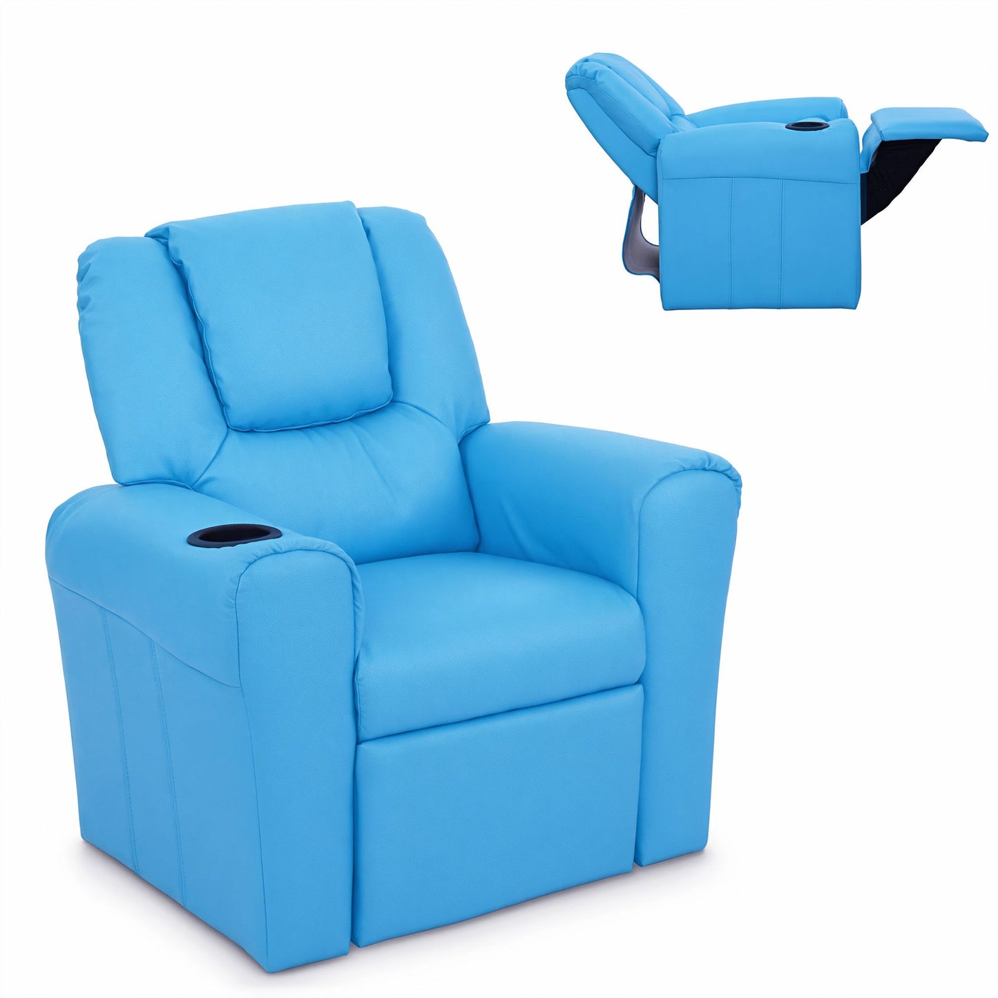 Kids Recliner Sofa Luxury Children Lounge Chair PU Couch Armchair Blue
