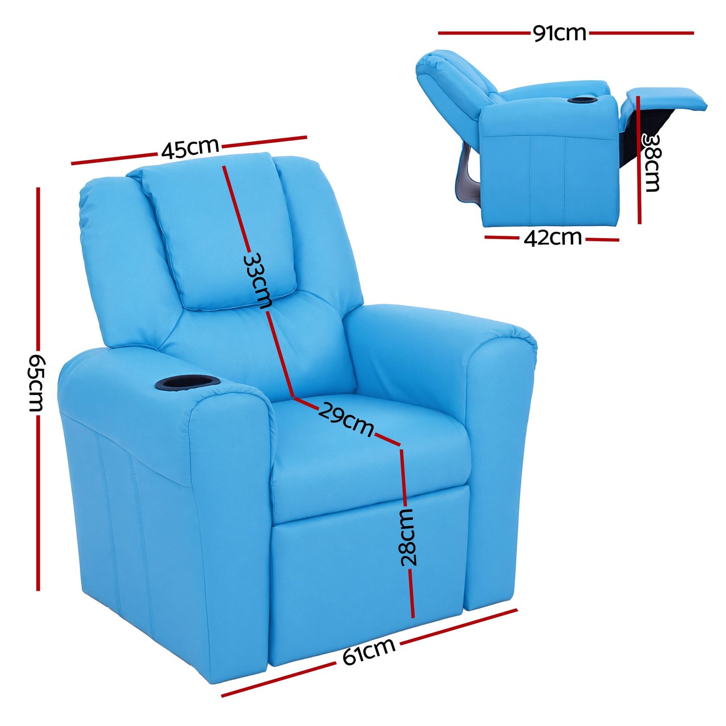 Kids Recliner Sofa Luxury Children Lounge Chair PU Couch Armchair Blue
