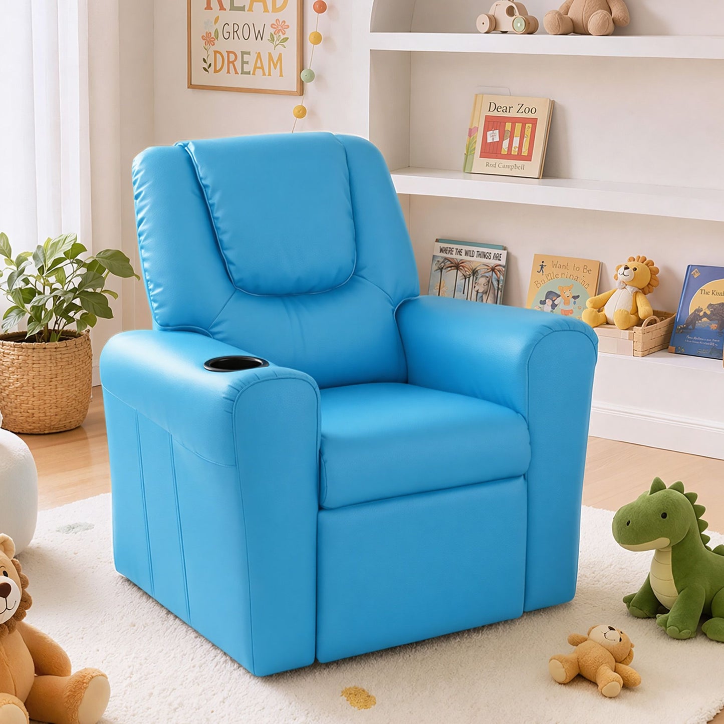 Kids Recliner Sofa Luxury Children Lounge Chair PU Couch Armchair Blue