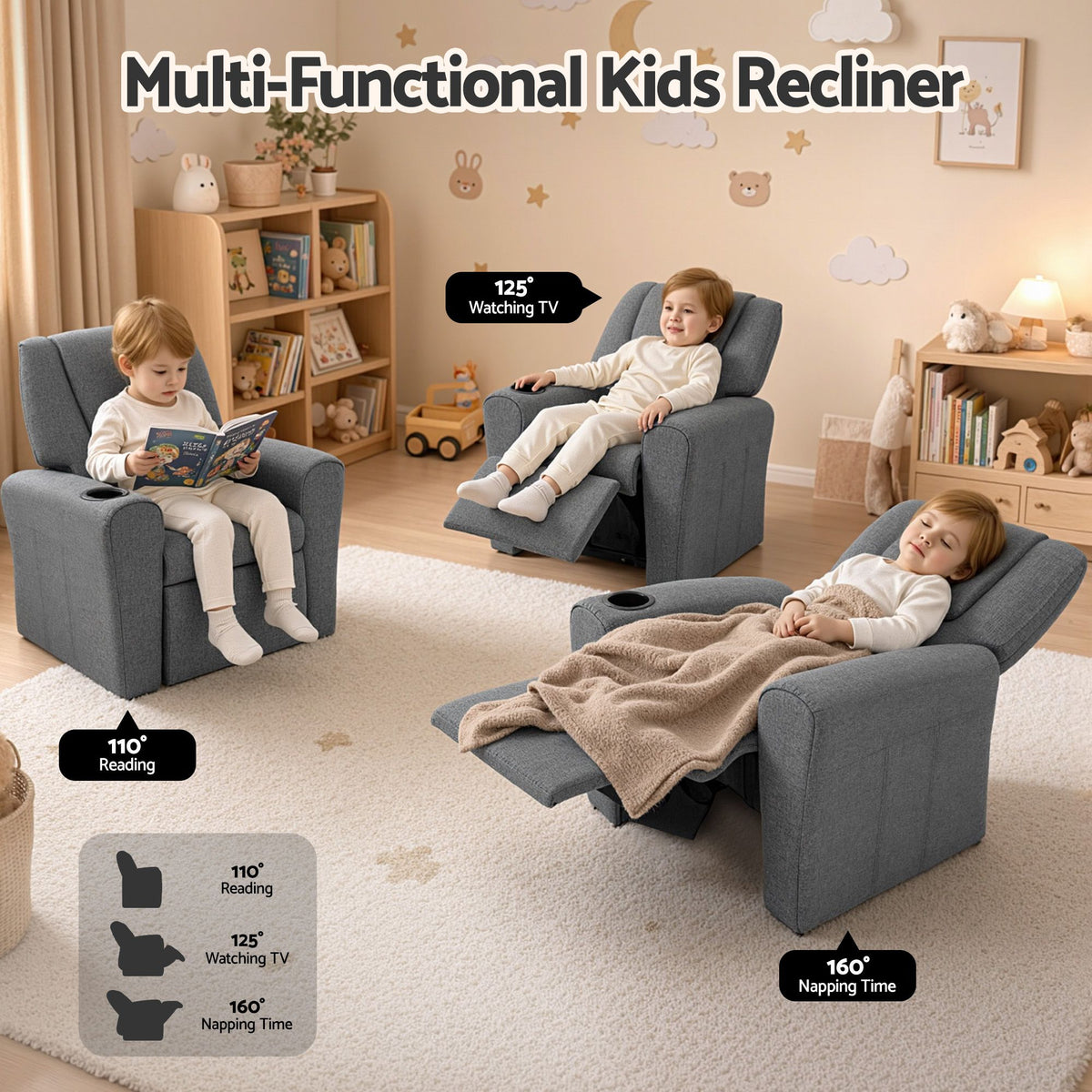 Kids Recliner Chair Linen Soft Sofa Lounge Couch KID