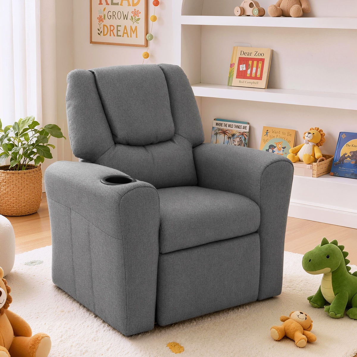 Kids Recliner Chair Linen Soft Sofa Lounge Couch - Grey