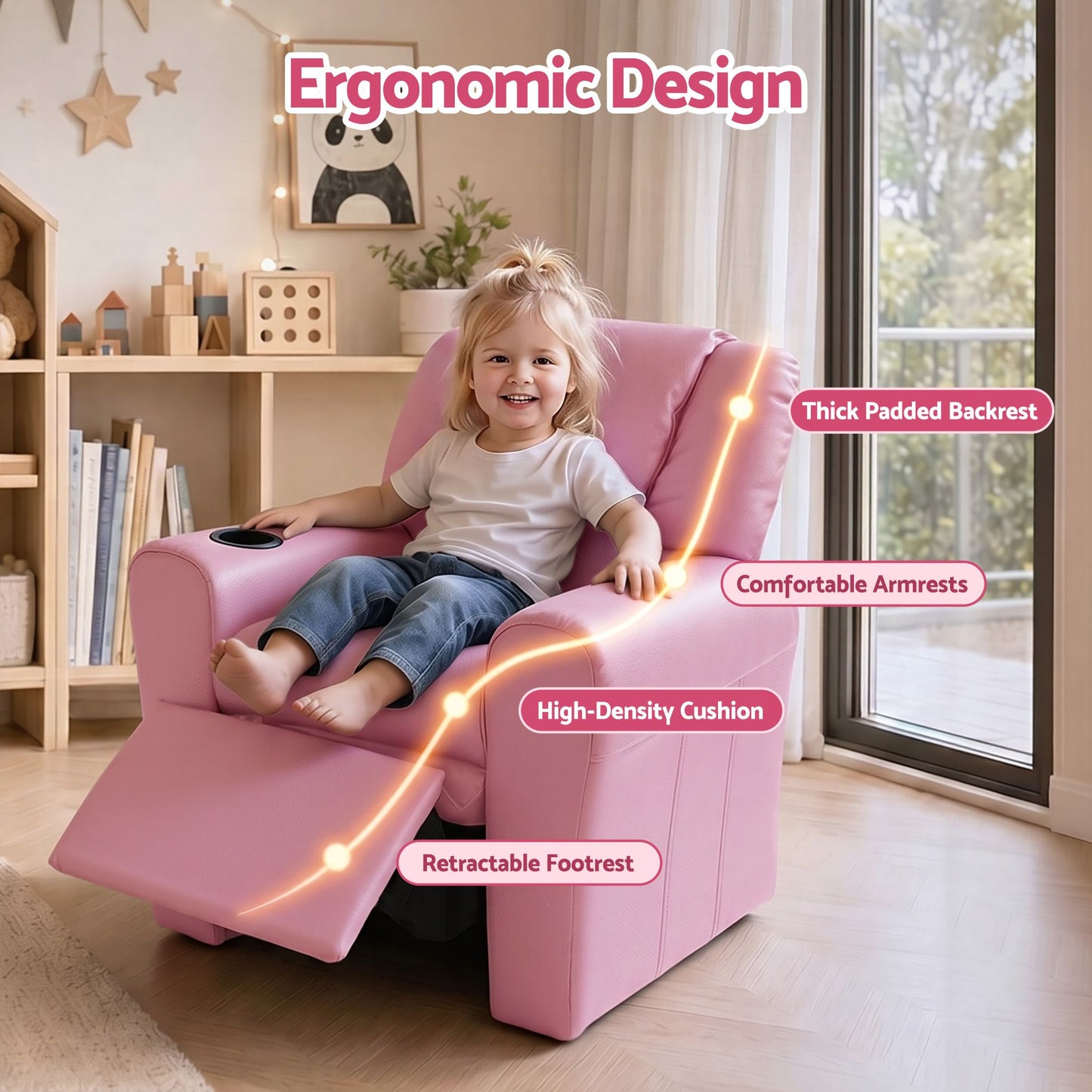 Kids Recliner Chair PU Leather Sofa Lounge Couch - Pink