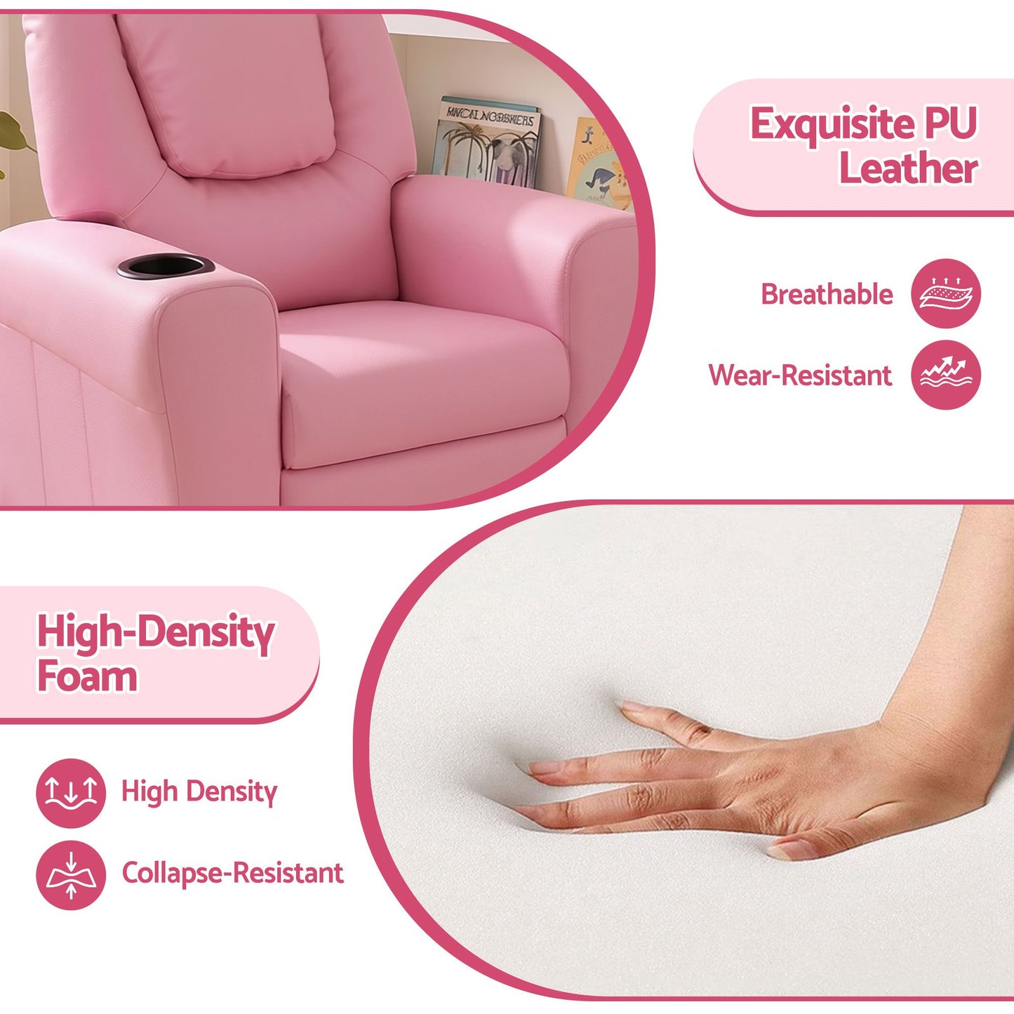 Kids Recliner Chair PU Leather Sofa Lounge Couch - Pink
