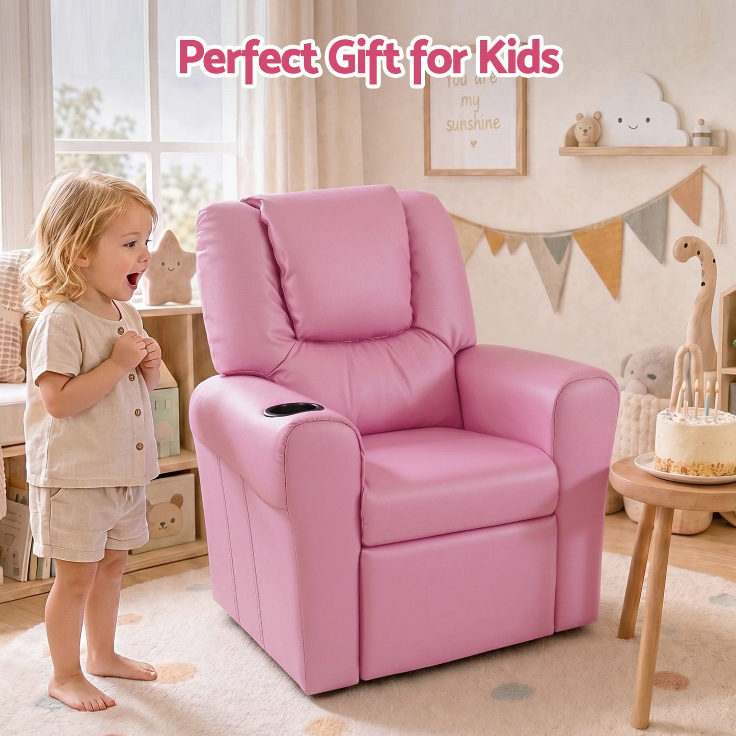 Kids Recliner Chair PU Leather Sofa Lounge Couch - Pink
