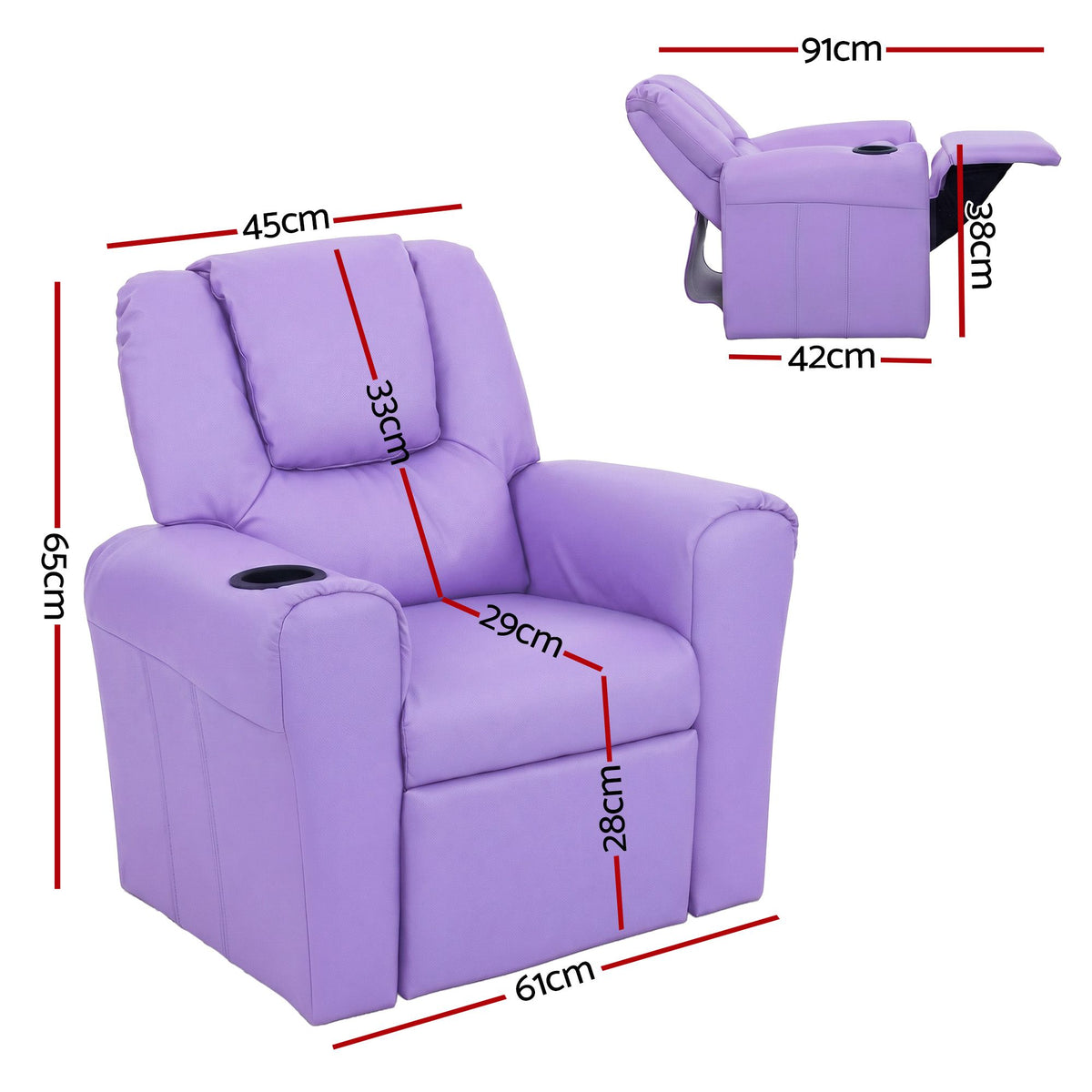Kids Recliner Chair PU Leather Sofa Lounge Couch - Purple