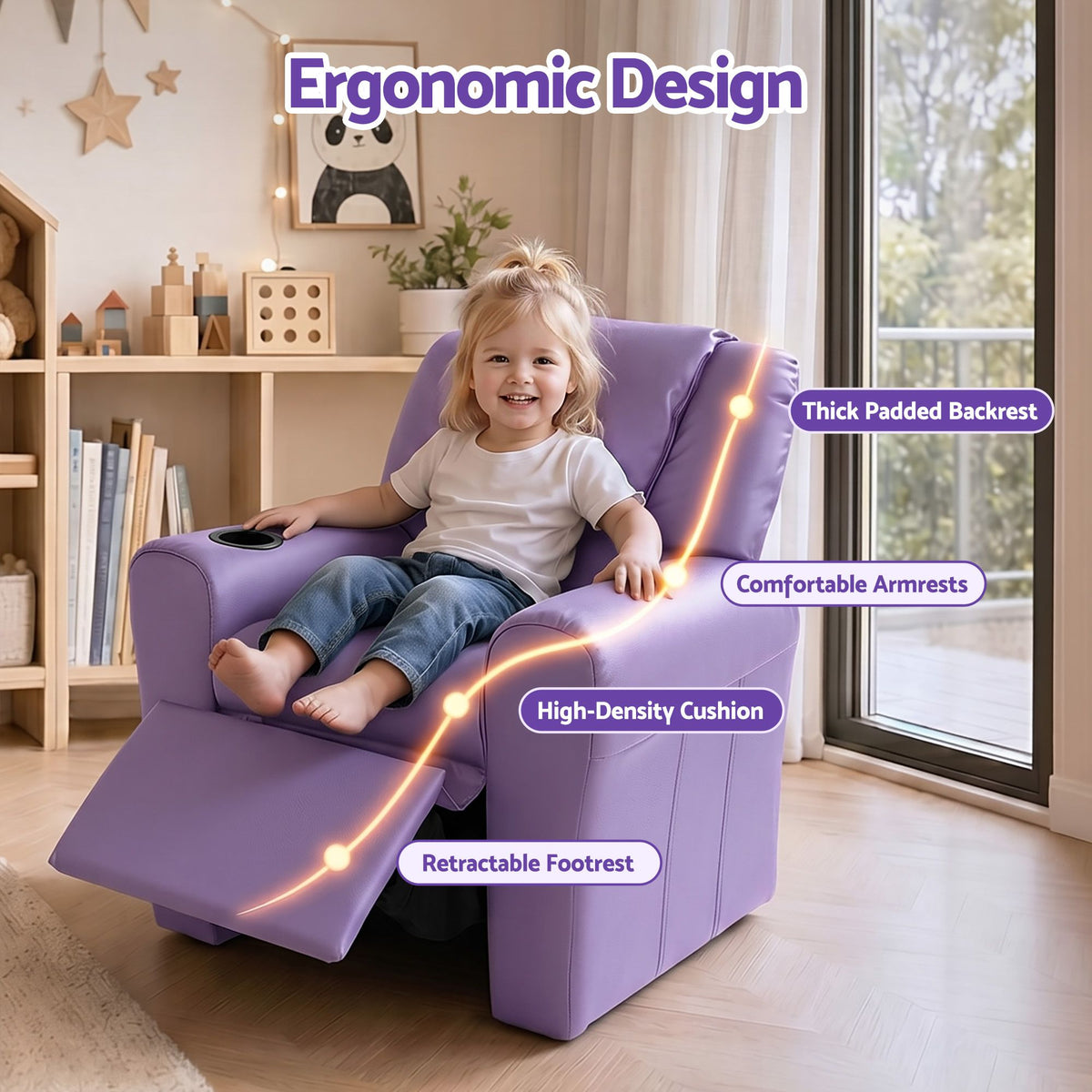 Kids Recliner Chair PU Leather Sofa Lounge Couch - Purple