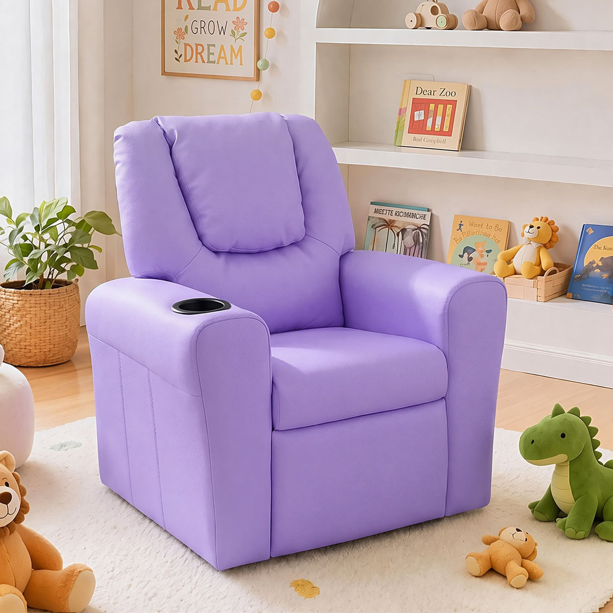 Kids Recliner Chair PU Leather Sofa Lounge Couch - Purple