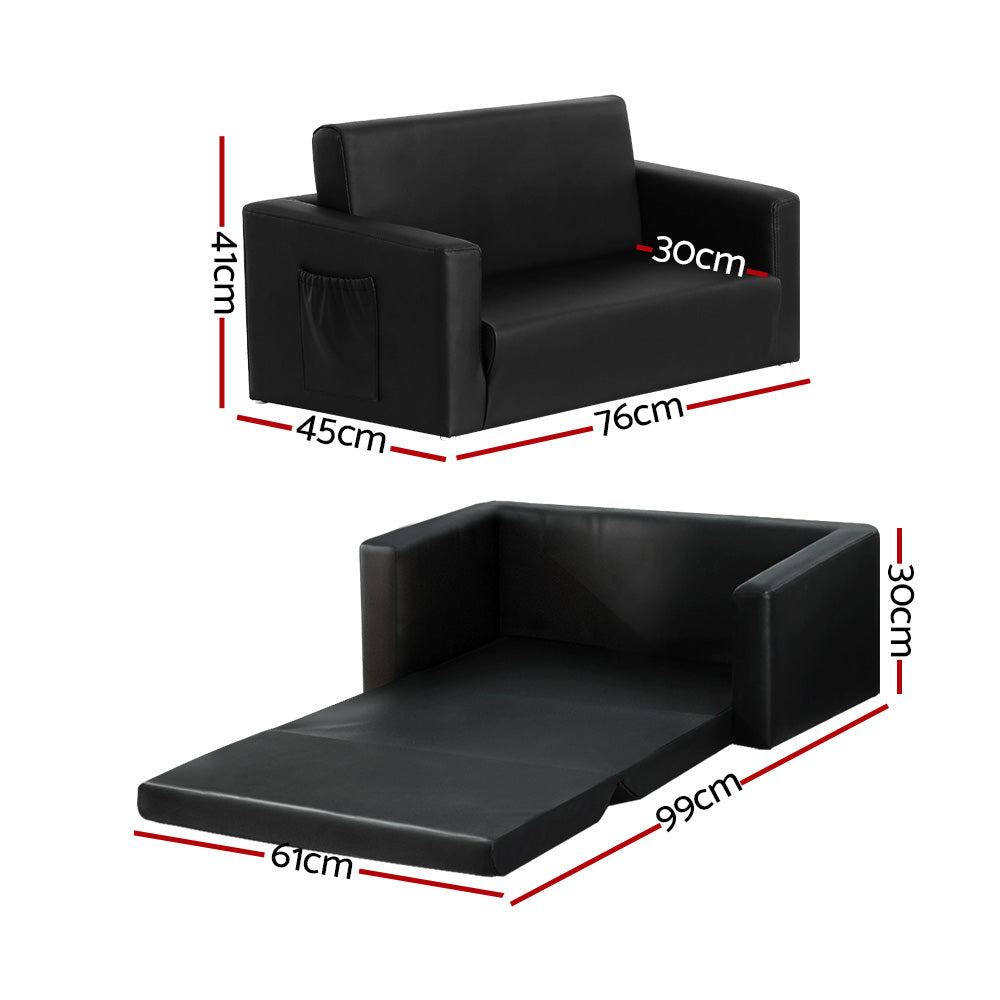 Kids Sofa 2 Seater Chair Flip Open Couch Armchair - Black