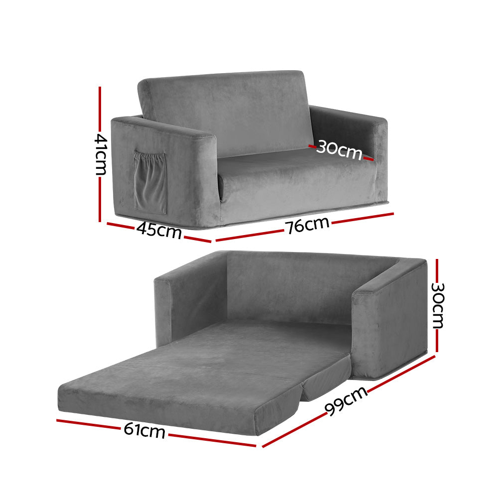 Sofa 2 Seater Chair Flip with Open Couch Armchair Grey