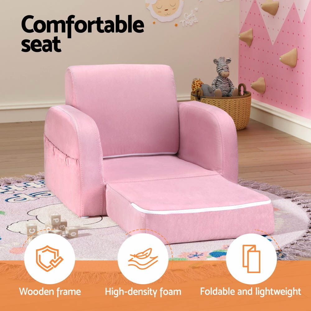 Keezi Kids Sofa 1 Seater Children Flip Open Couch Lounger Armchair Soft Pink