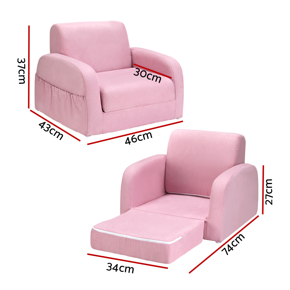 Pink Keezi Sofa Seater Children Flip Open Couch Lounger Armchair Soft Kid Single