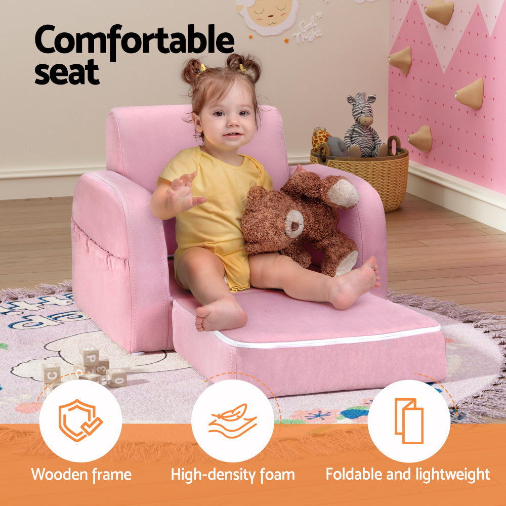 Children Flip Open Couch Lounger Armchair Soft Keezi Sofa Seater