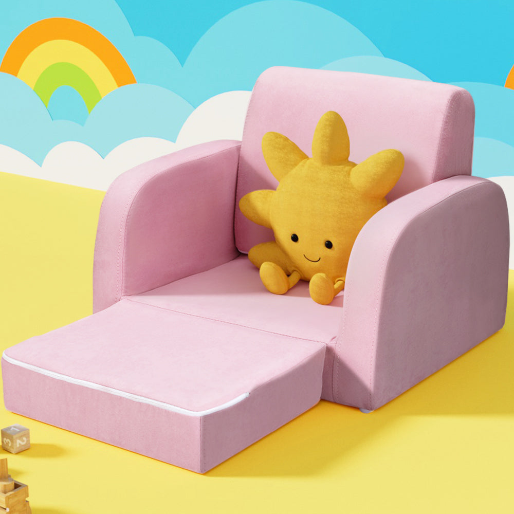 Keezi Sofa Seater Children Flip Soft Pink Kid Single