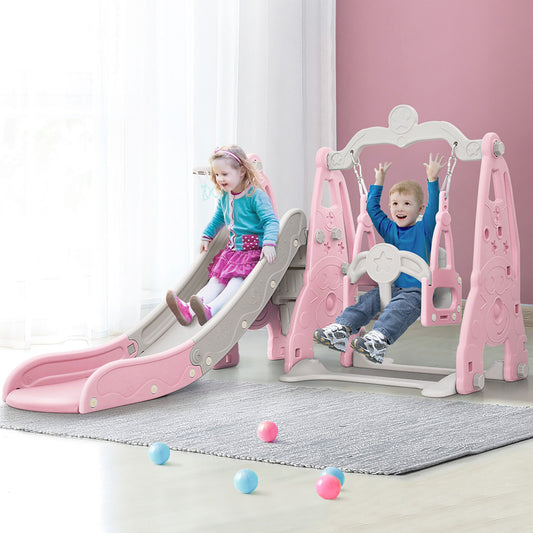 Kids Slide 170cm Extra Long with Swing and Basketball Hoop PlaySet - Pink